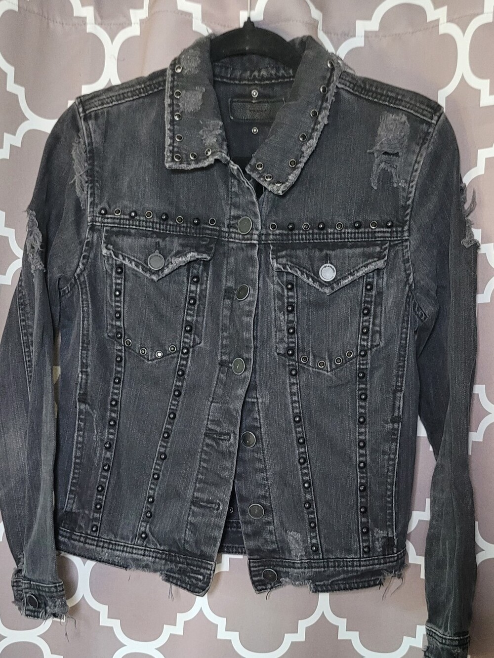 Blank NYC Black Distressed Studded Grungy Goth Jean Jacket
